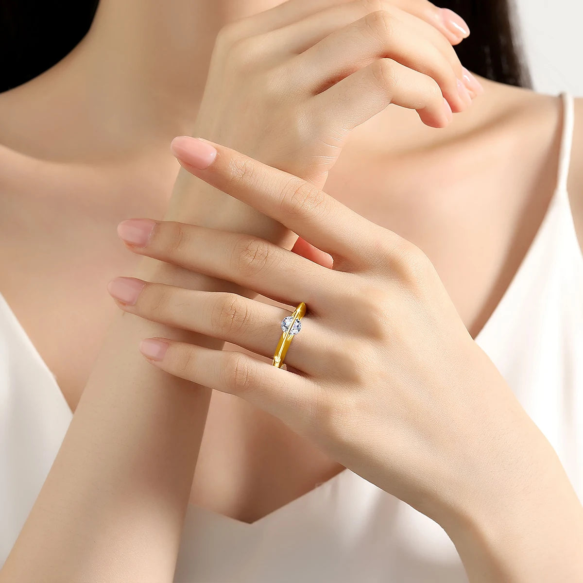 Gold Wave Moissanite Ring
