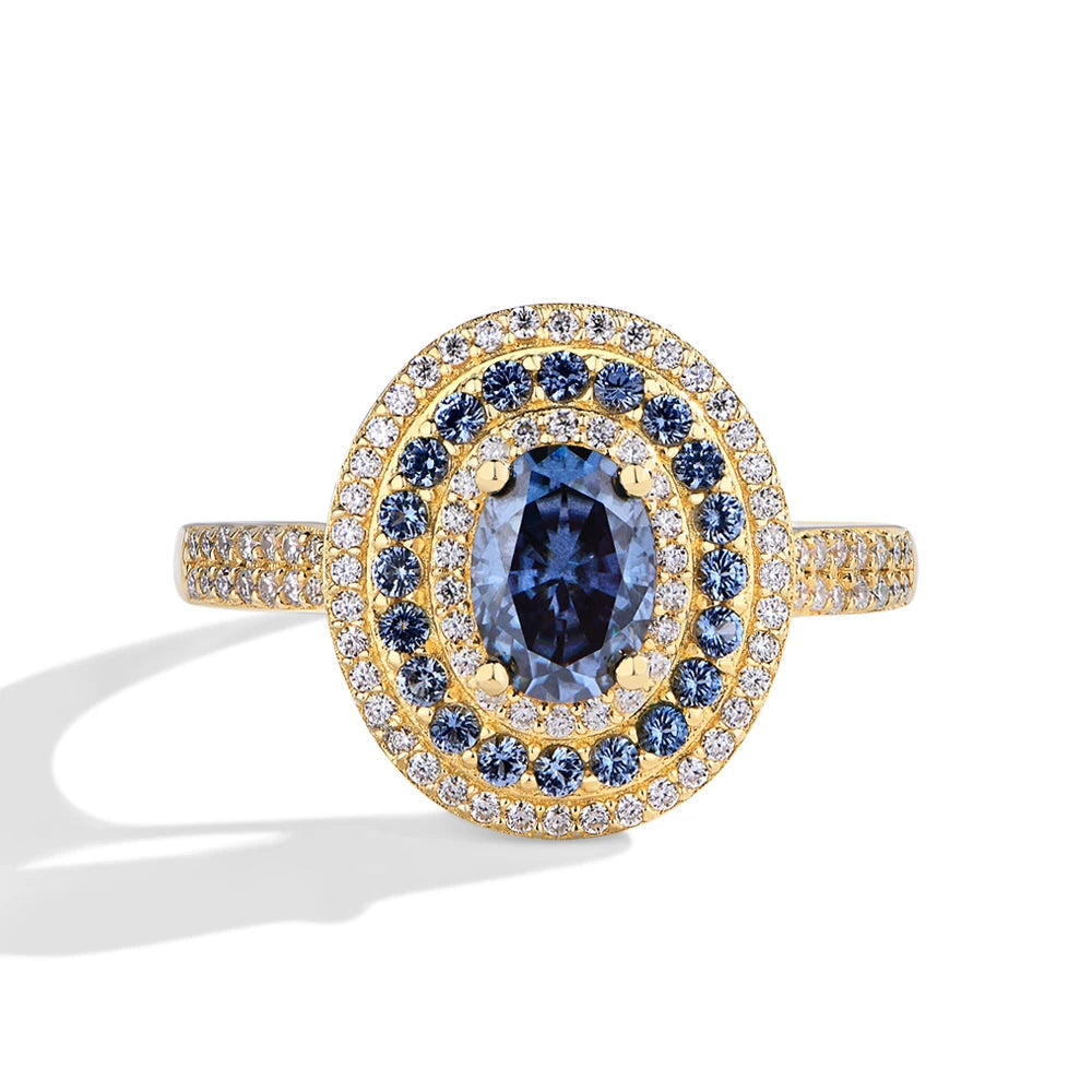 Blue Moissanite Oval Cut Ring