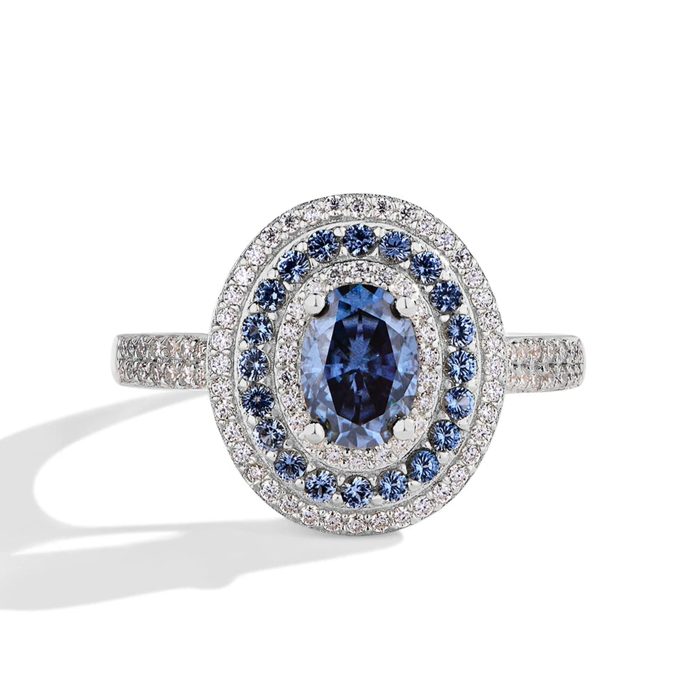 Blue Moissanite Oval Cut Ring